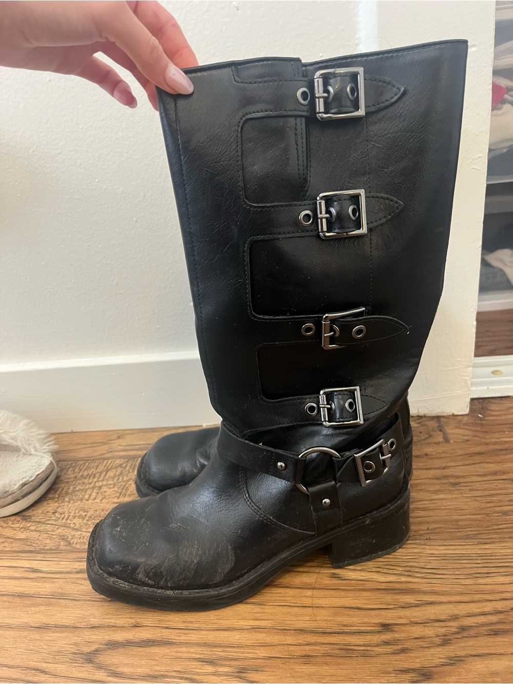 Black Leather Buckle Boots